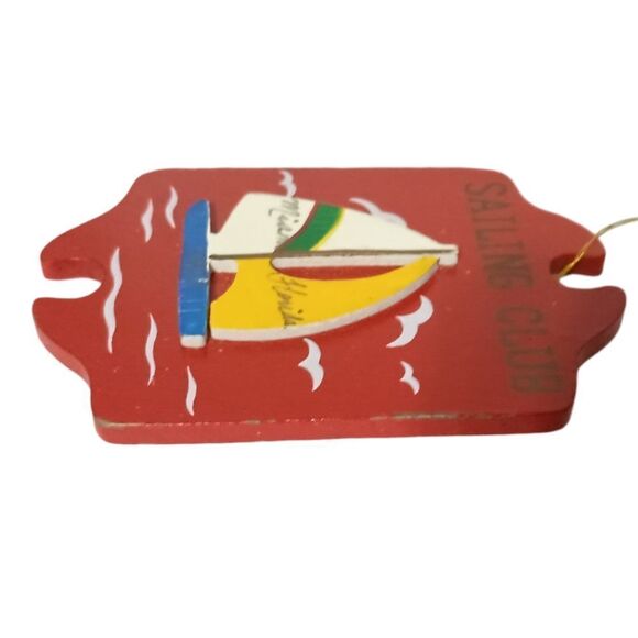Vintage Miami Florida Ornament Christmas Wood Handpainted Sailboat Seagulls - Picture 5 of 11
